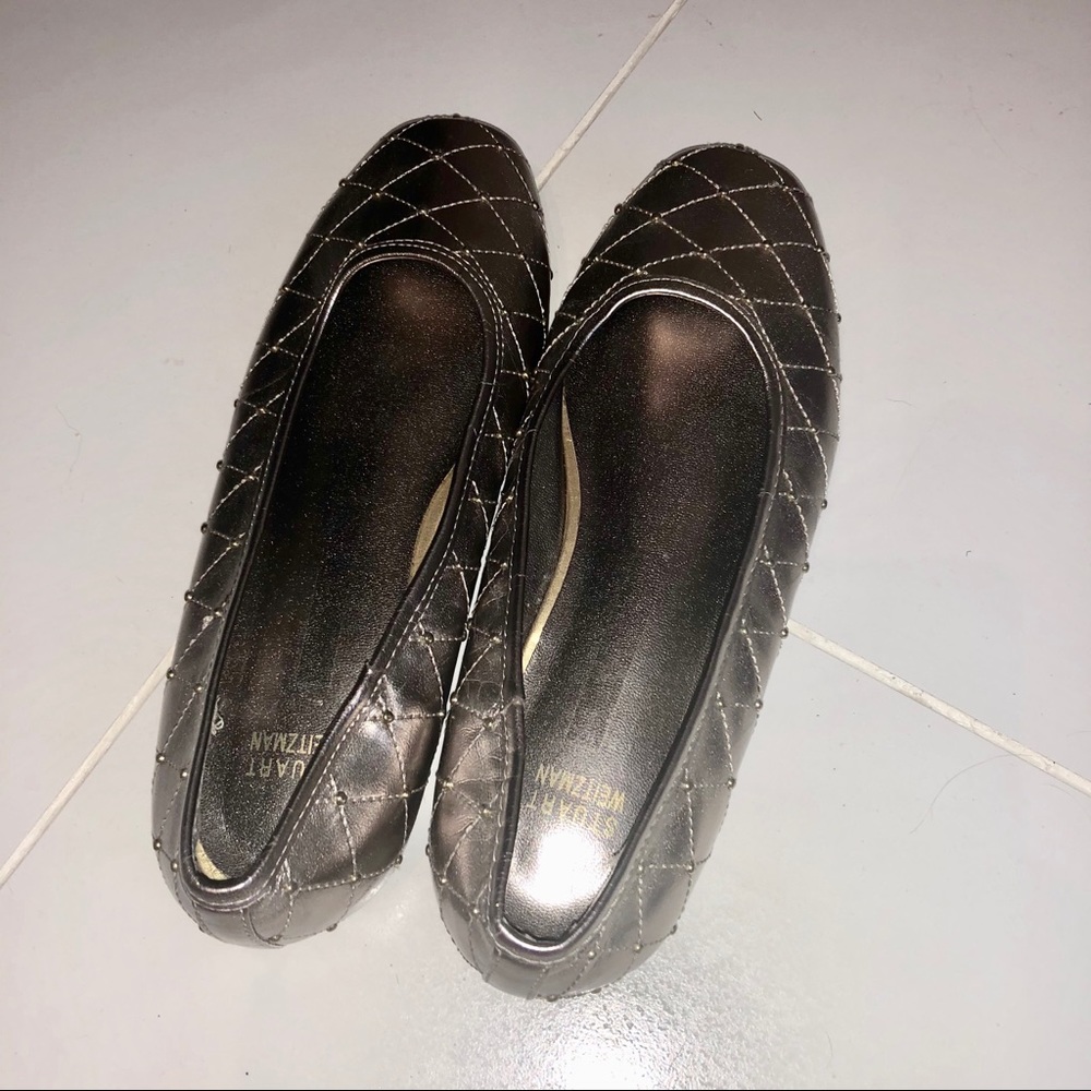 STUART WEITZMAN Silver Studded Flats